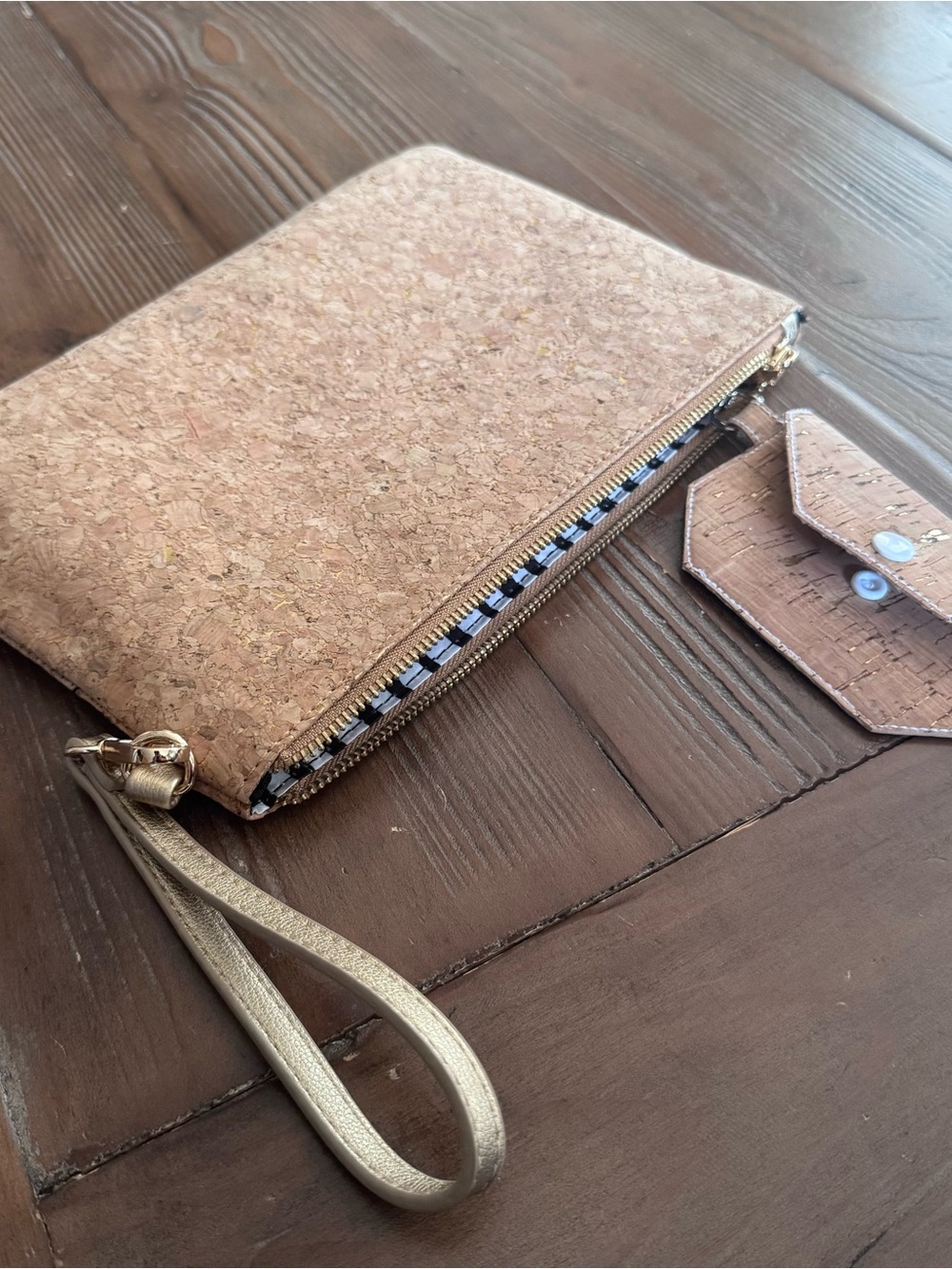 Madison West Cork Wristlet in Natural Cork with Gold Strap